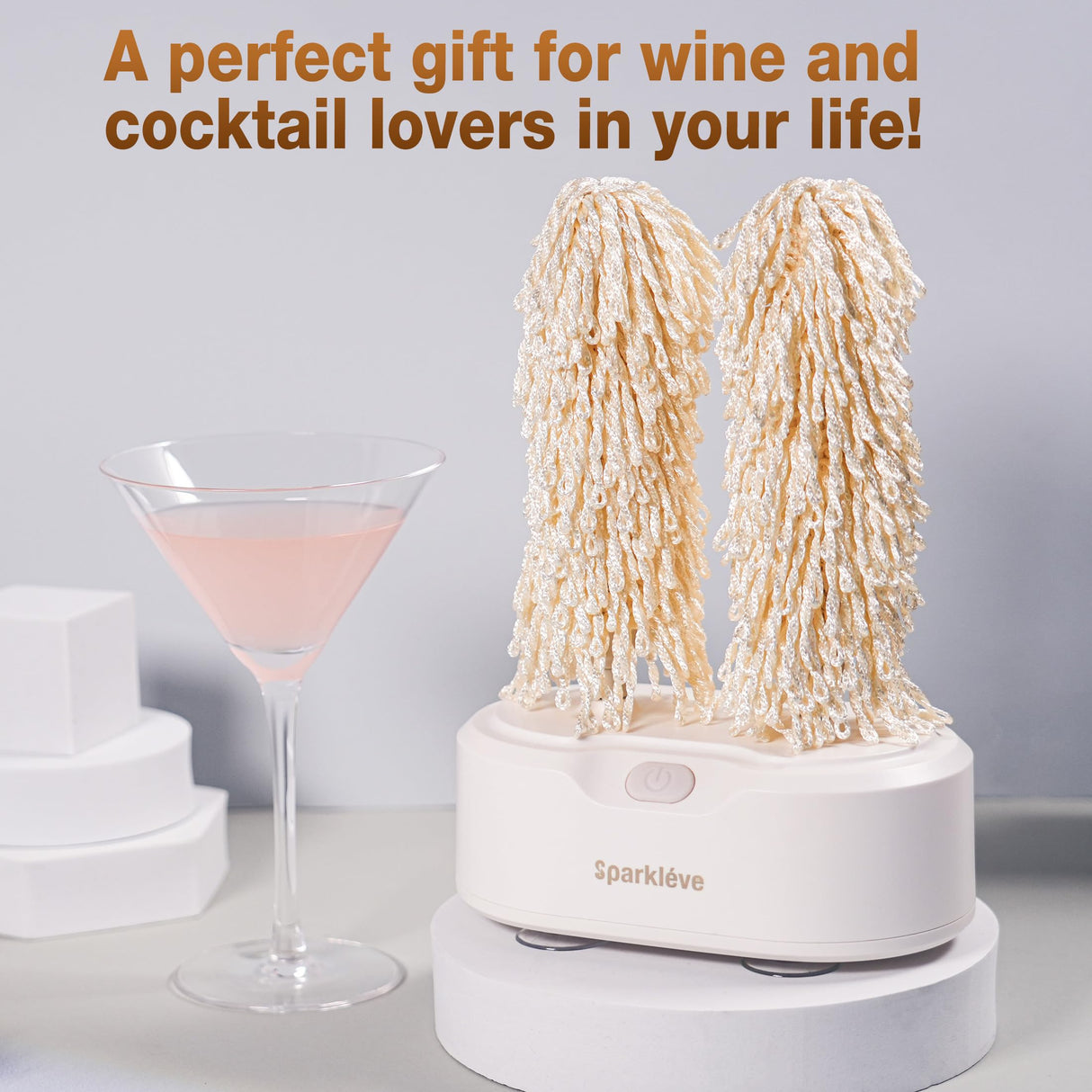 Home Glassware Polisher, World's First Affordable Spinning Glass Polisher, 600 RPM Dries & Polishes, All Glasses, Wine, Bar, Drinking, Wet/Dry, for Sparkling Glassware, White, Classic Matte