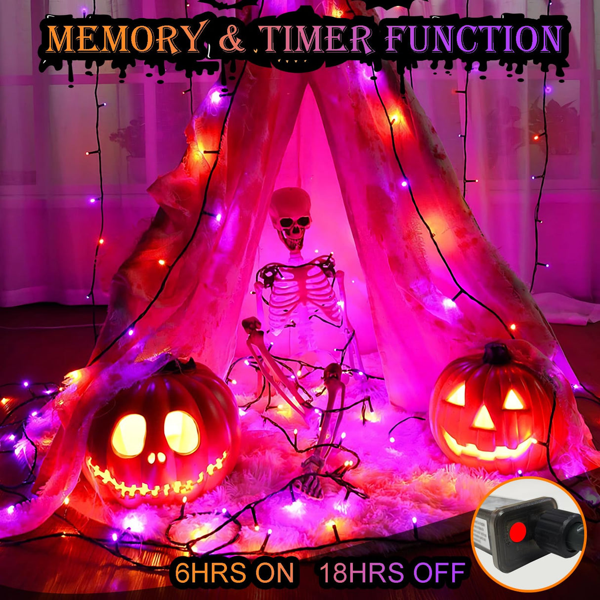 Decute Halloween String Lights Outdoor Indoor Waterproof 300LED 105FT UL Certified with End-to-End Plug 8 Modes, Decoration Lights for Christmas Tree Patio Garden Wedding Party Orange Purple