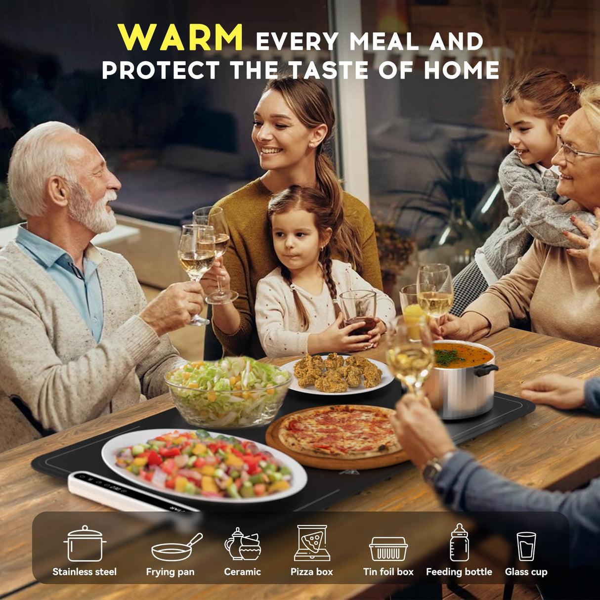 VTAR Electric Food Warming Mat with 8-Level Temp & 24H Timer | Rollable Buffet Tray Warmer for Party, Even Heating with Dual NTC, Auto Shut Off- Black