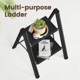 HBTower Step Ladder,Lightweight Aluminum Folding Step Stool with Anti-Slip Wide Pedal,330lbs Capacity Step Ladder for Household,Kitchen,Office - Black
