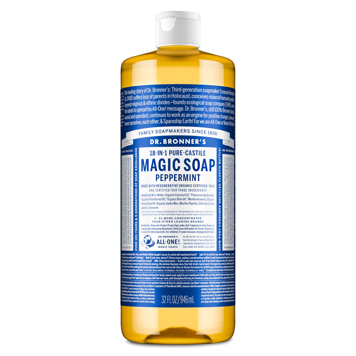 Dr. Bronner's Peppermint Pure-Castile Liquid Soap, Hand Soap, 32 oz