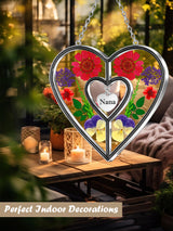 KY&BOSAM Nana Gifts Heart Suncatcher Stained Glass Panel Suncatchers for Window Hanging Ornament Wind Chime Pressed Flower Embedded in Glass and Heart Charm Birthday Gifts for Nana