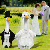 Frebento 2 Sets Porch Goose Wedding Outfit for 23'' Goose, Goose Couple Bride Groom Tuxedo Suit, Wedding Decor Gift for Couples Bridal Shower Party