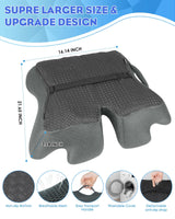 KFM 16" Large Memory Foam Seat Cushion Thick for Long Sitting Pressure Tailbone Pain Relief Height Adjustable with Retaining Strap for Office, Gaming Chair, Car, Wheelchair (Grey)