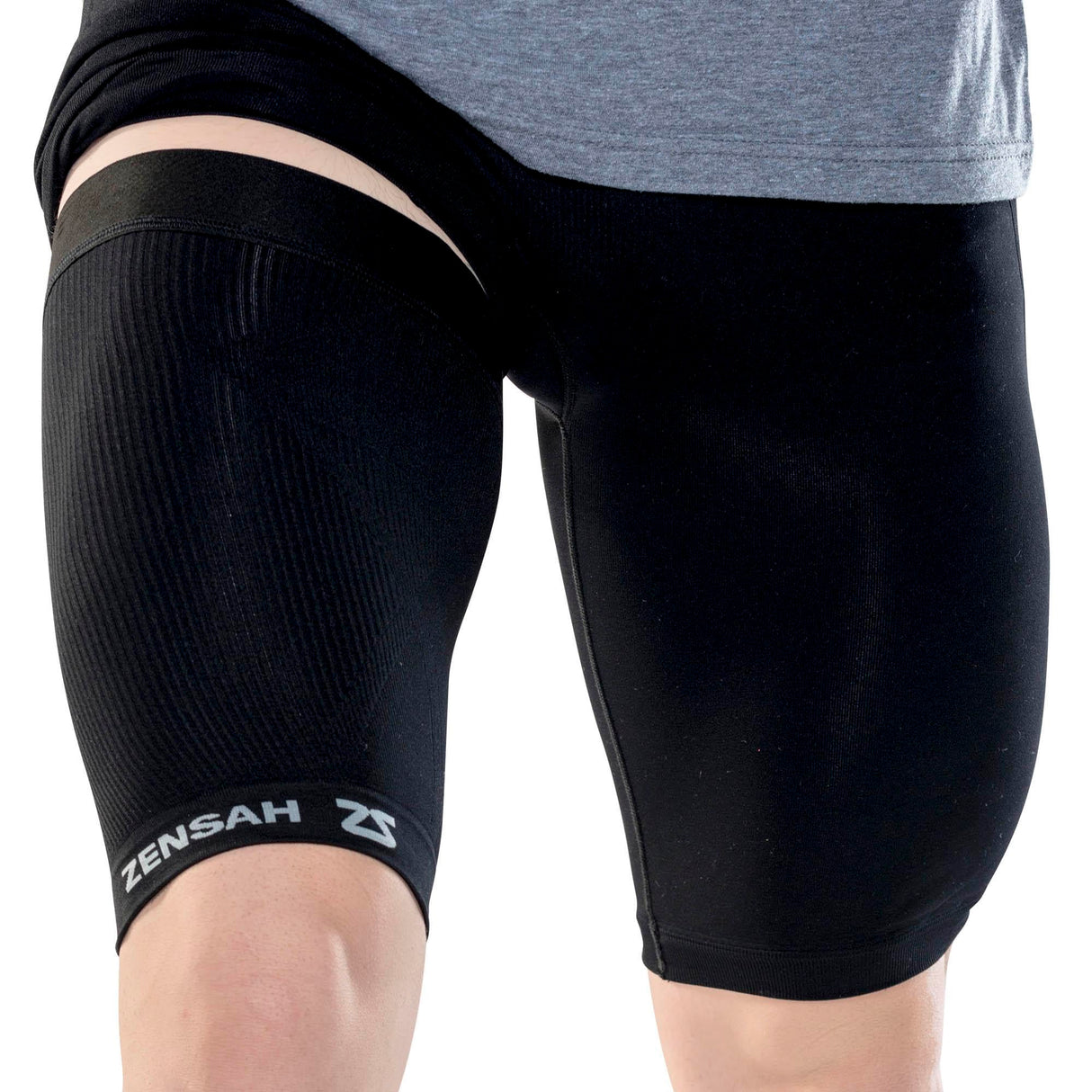 Zensah Thigh Compression Sleeve - Support for Pulled Hamstring, Quad Strain, Groin Compression Wrap for Men and Women (Medium, Midnight Black)