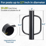 Fence Post Driver, 12LBS Fence Post Driver with Handle, 2.7 inch Inner Diameter Hand Post Pounder, Heavy Duty T Post Rammer Driver Tool for Wooden Post U Channel Fence Post Metal Post, Black 17 Inch