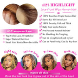 GAOYIFU Ombre Lace Front Wig Human Hair Highlight 13x6 HD Body Wave Lace Front Wigs Human Hair Pre Plucked Honey Blonde 180 Density 4/27 Frontal Glueless Highlighted Wig for Black Women 28 Inch