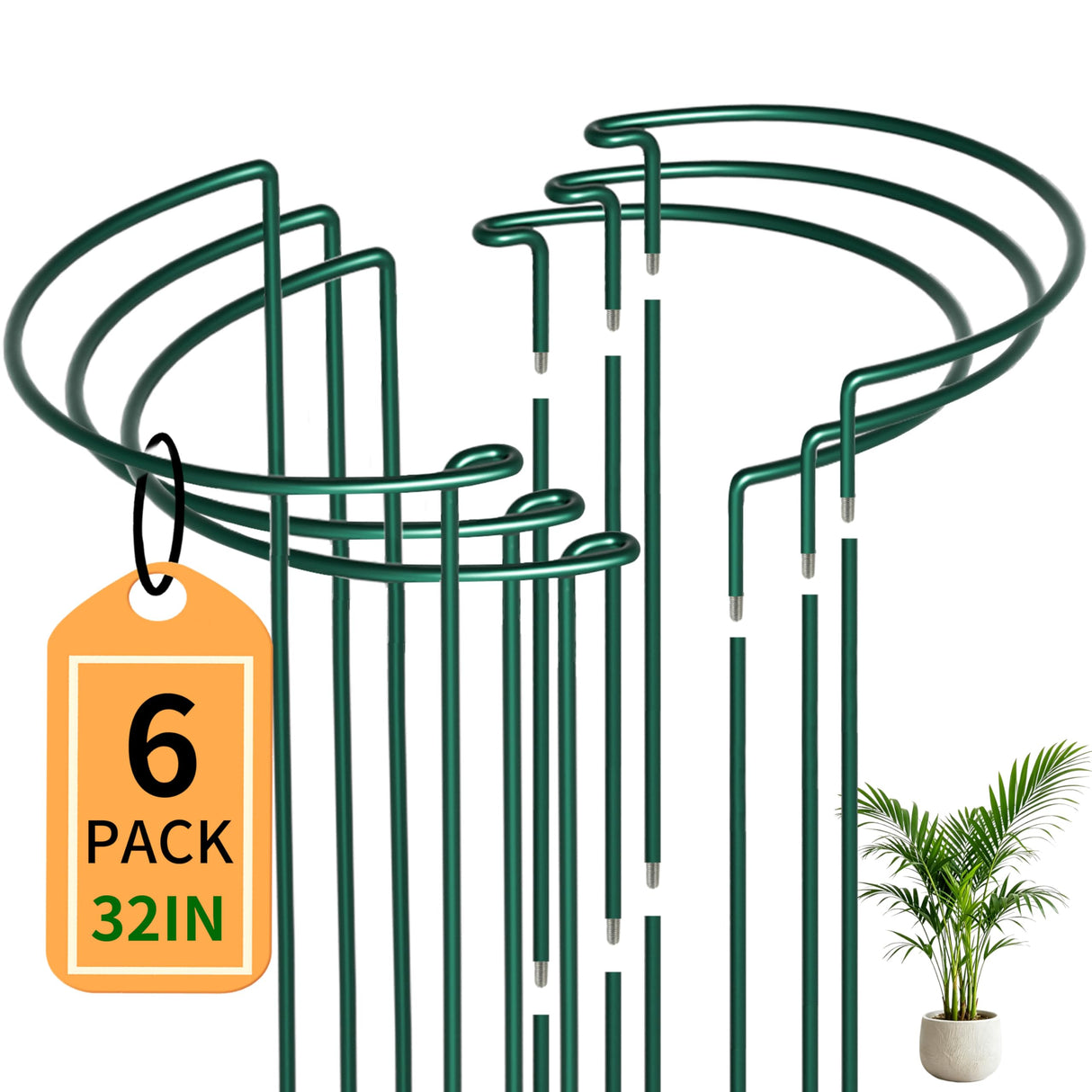 6-Pack Garden Plant Support Cages,14"Diax32"H Heavy Duty Interlinked Half Round Peony Support Rings,Metal Plant Support Stakes for Peony,Tomato,Hydrangea,Rose,Indoor & Outdoor Garden Plant Supports