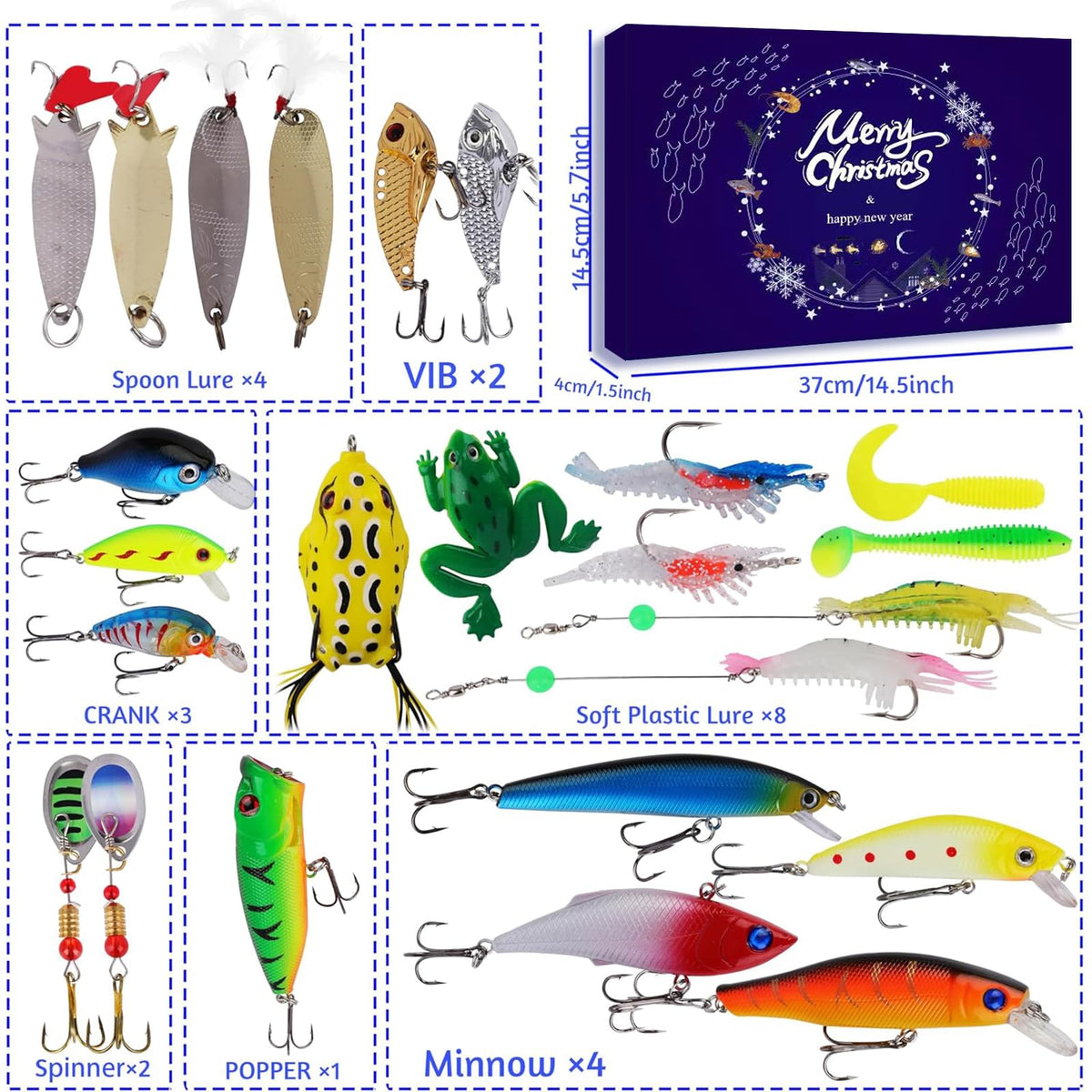 Lihome Fishing Advent Calendar 2026, 24-Day Fishing Lure Set, Gifts for Men