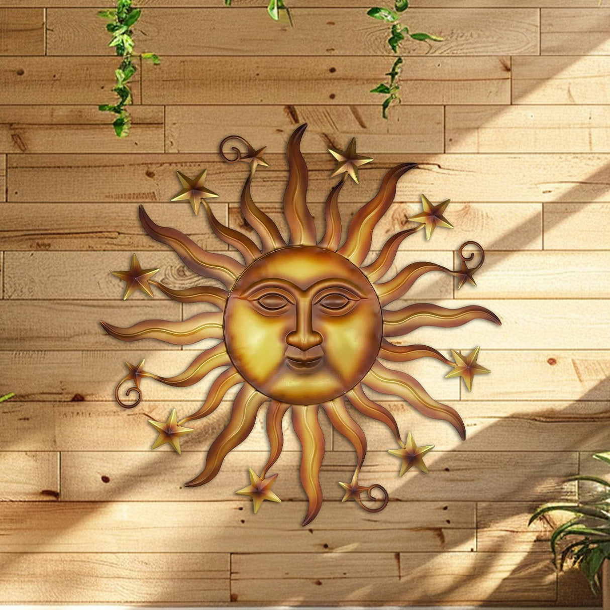 LIFFY 24" Sun Metal Wall Art Outdoor Decor - 3D Sun Face Metal Wall Sculpture - Hanging Decoration Gift Ideal for Home Accent, Bedroom, Garden, Patio, Farmhouse - Lively and Vibrant