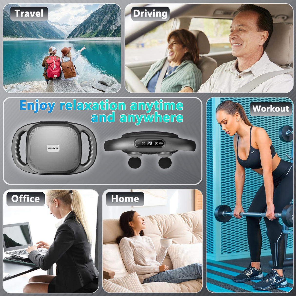 UFFAE 6 Head Massage Gun Deep Tissue with 9 Levels & 9 Modes, Electric Massager Tool for Legs, Arms, Waist, Back, Buttocks - Full Body Muscle Pain Relief, Ideal Gifts for Women, Men, Mom, and Dad