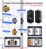 Veise VE017 Fingerprint Smart Door Lock, App Control, 8-in-1 Keyless Entry, Auto Lock, Emergency Power Port, Electronic Touchscreen Keypad, Biometric Smart Locks for Front Door, Matte Black