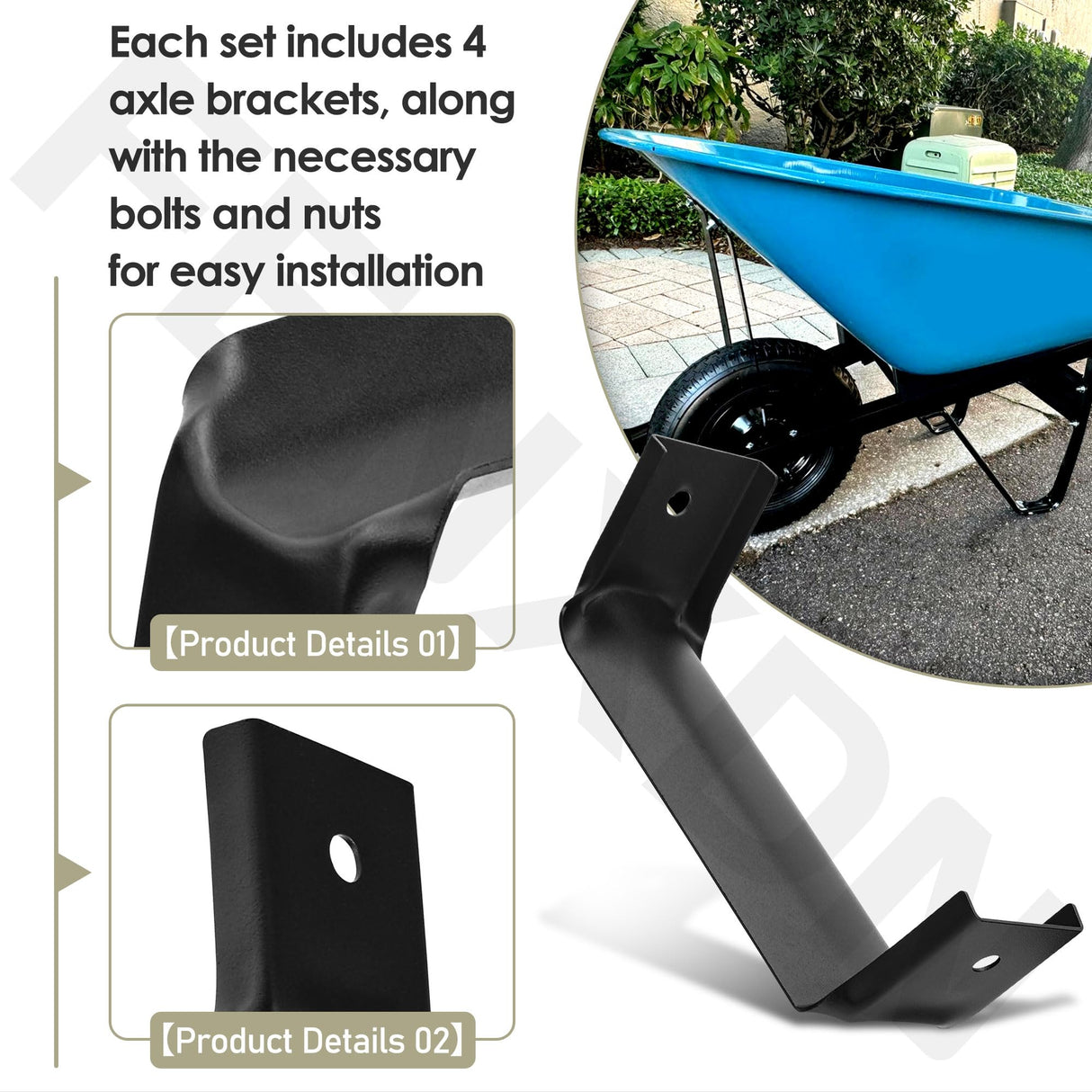 FENXDN 4 Pcs Black Steel Wheelbarrow Heavy Duty Axle Bracket