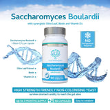 Saccharomyces Boulardii 5 Billion CFU 90 Capsules - No Refrigeration Required - High Strength Non-Colonising Yeast with synergistic Olive Leaf, Biotin and Vitamin D3