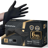 FifthPulse 6 Mil Black Nitrile Gloves Large, 200 Count Heavy-Duty Disposable Gloves for Mechanics, Food Prep, and Medical Use - Powder-Free, Latex-Free, Extra Thick & Puncture-Resistant Rubber Glove