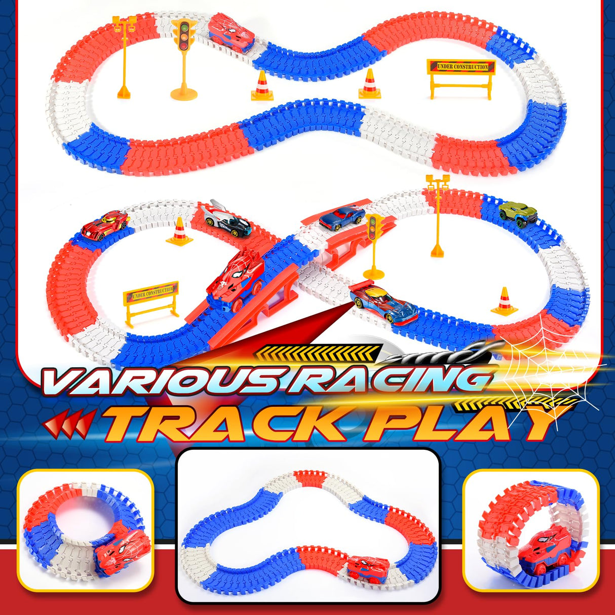Aetyni Spider Toys for Boys 3-4: 251 PCS Spider Race Track with 5 Alloy Cars Toys for 3 4 5 6 Year Old Boys Car Tracks for Kids Toddler Boy Age 3-5 4-6 6-8 Christmas Birthday Gifts