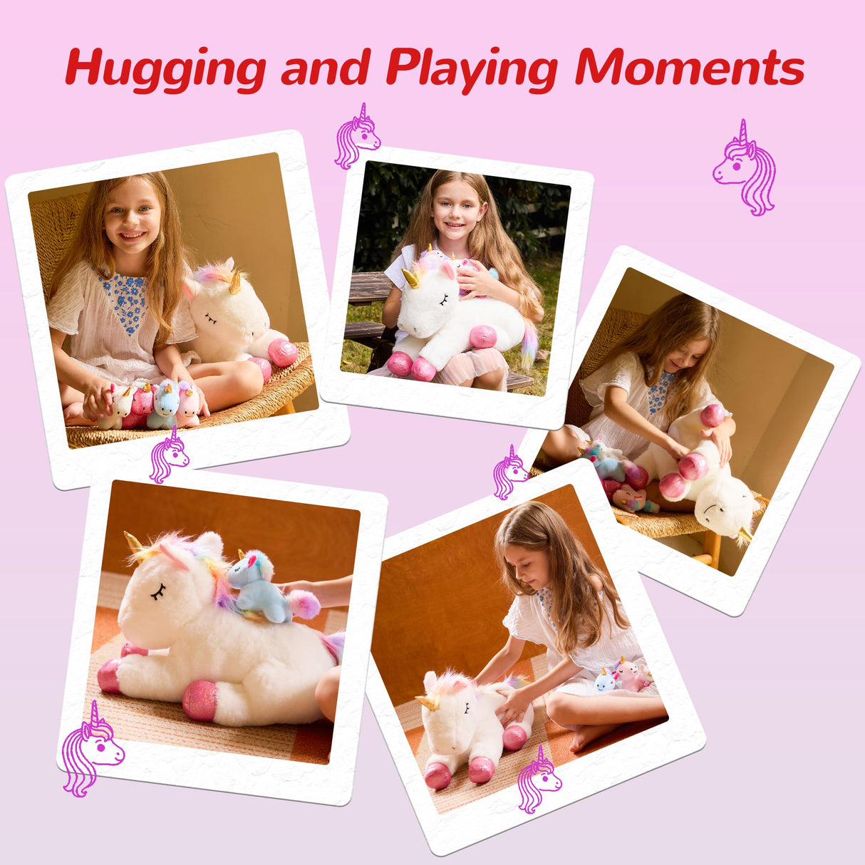 Vposyako 5 Pieces Unicorn Toys Stuffed Animals for Girls, 1 Mommy Unicorn with 4 Babies, Soft Plush Toys Gifts for Girls 3 4 5 6 7 8 9 Years, Kids, Children, Christmas, Birthday, Valentine's