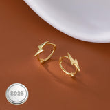Reffeer Solid 925 Sterling Silver Lightning Bolt Hoop Earrings for Women Teen Girls Lightning Hoop Earrings Cartilage Huggie Earrings (B-18K Gold)