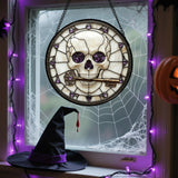 CRISGIF Stained Glass Window Hanging - Halloween Scary Skull Suncatcher for Doors Garden Home Spooky Purple Skeleton Key Sun Catchers Gothic Decor Horror Gifts for Women Men Friend Boy Girl 6.3 in