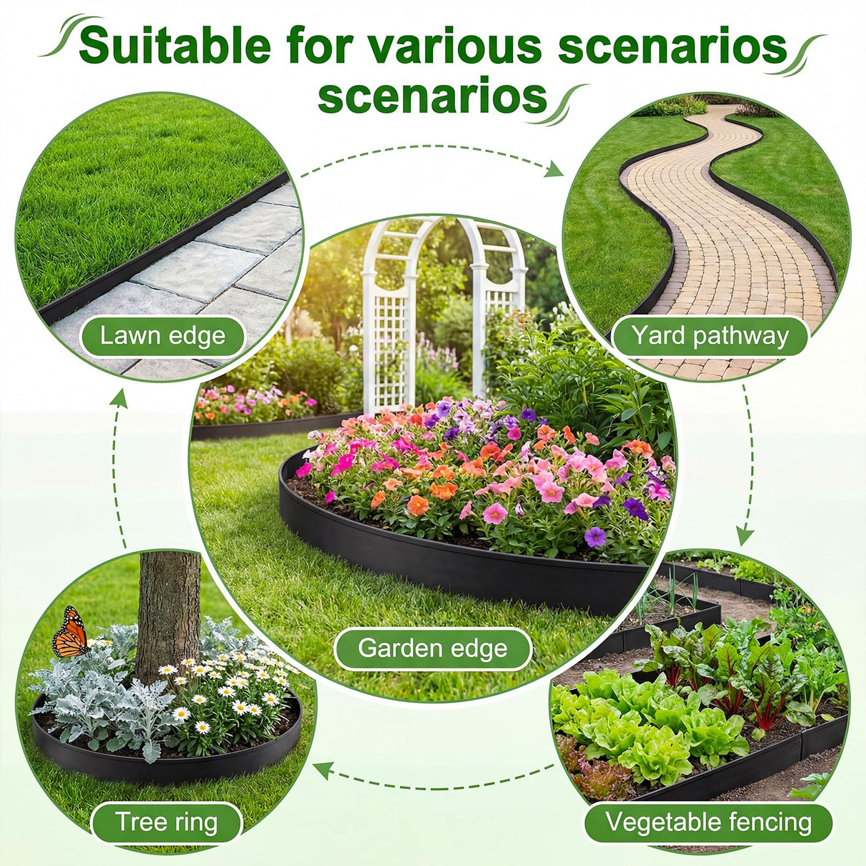 AHEONLAR Landscape Edging, 2" x 80' Garden Edging Border, Plastic Garden Edging with 90 Pcs Spikes, No Dig Landscape Edging Black Garden Border for Lawn, Yard and Flower Bed