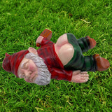 MINICAR Gnome Statue Outdoor Decor 9.5 Inch L, Funny Garden Yard Patio Ornament Decoration, Naughty, Red