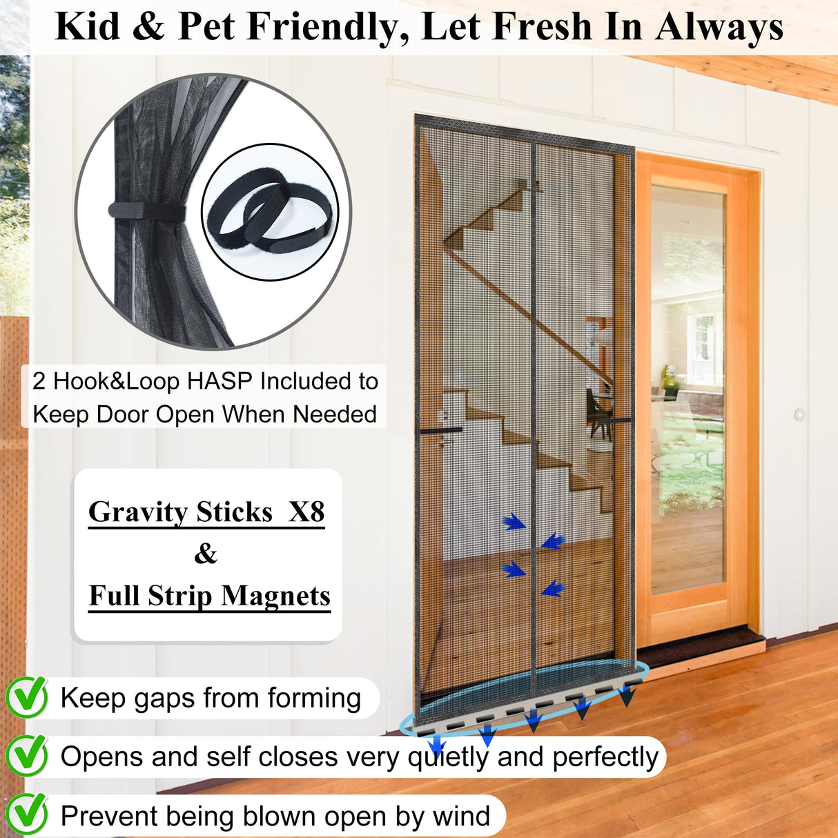 Mpmedo Magnetic Screen Door Upgraded-Model Full Strip Magnets,Fiberglass Heavy Duty Mesh Screen Doors Magnets,Retractable Door Screen Magnetic Closure for Single Front Patio Fit Doors to 32x80