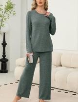 Sampeel Womens Pajama Sets Crewneck Lounge Pjs Two Piece Outfits Family Christmas Pajamas Matching Sets Comfy Clothing Winter Outfits Fall Clothes 2025 Green M