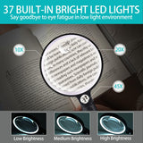 Large Magnifying Glass with 37 LED Light, 10X 20X 45X Handheld Illuminated Lighted Magnifier with 3 Light Modes Rechargeable Magnifying Glass for Seniors Reading, Inspection (White & Black)