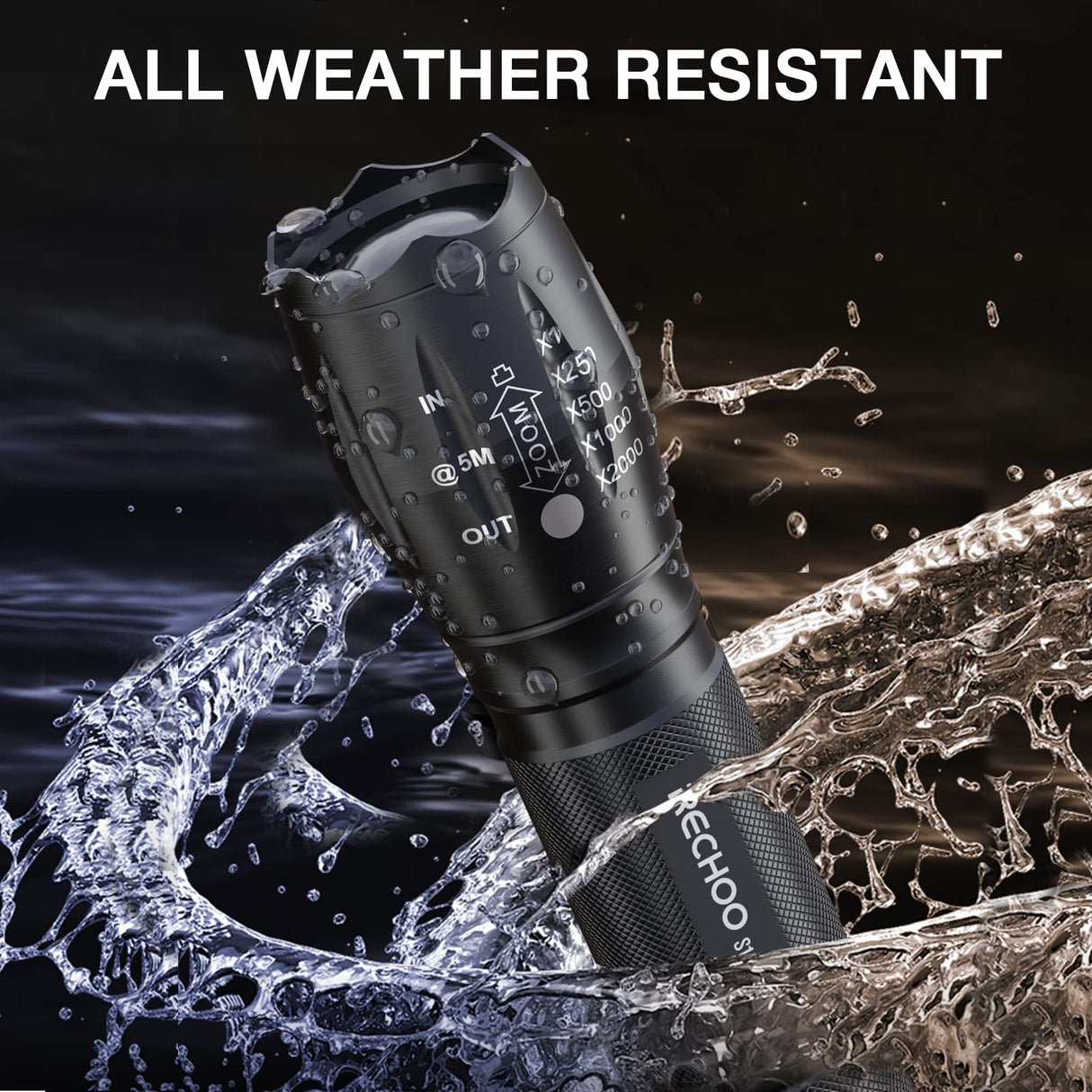 RECHOO Tactical Flashlight 4 Pack, Bright Zoomable LED Flashlight with High Lumens and 5 Modes, Waterproof Portable Pocket Flash Light for Emergency, Camping, and Outdoor Use - S1500
