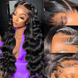30 Inch Body Wave Lace Front Wigs Human Hair 250% Density 13x6 HD Transparent Lace Front Wigs Human Hair Pre Plucked Brazilian Virgin Human Hair Wigs for Women Glueless Lace Frontal Wig Natural Black