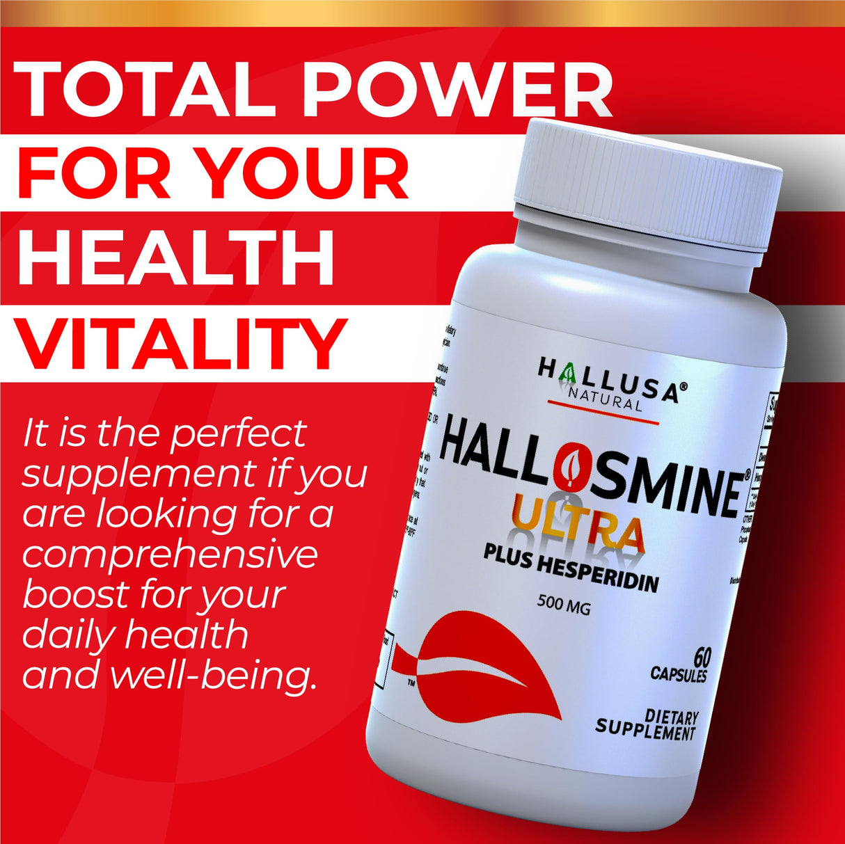 Hallusa Natural Hallosmine Ultra Diosmin 500mg & Hesperidin 150mg – Heavy Legs, Swelling & Vein - Blood Circulation Supplements, 60 Caps