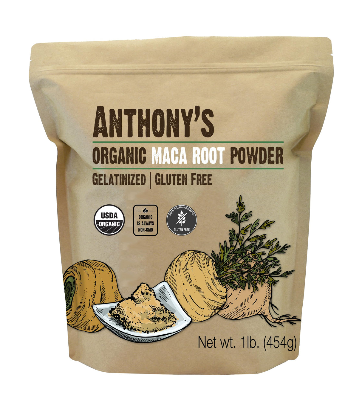 Anthony's Organic Maca Root Powder, 1 lb, Gelatinized for Enhanced Bioavailability, Gluten Free, Non GMO