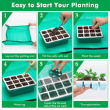 Hanaoyo Reusable Seed Starter Tray with 72 Soft Silicone Cells, 6 Pack Seed Starter Kit with Repotting Mat, Humidity Dome and High Lid, Germination Trays for Indoor Greenhouse Seed Starter