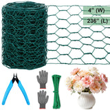 Floral Chicken Mesh for Craft, 4 x 236 Inch Galvanized Hexagonal Netting Roll, Lightweight Garden Poultry Fence for Coop & Rabbit, Metal Mesh Kit with Gloves, Ties and Plier