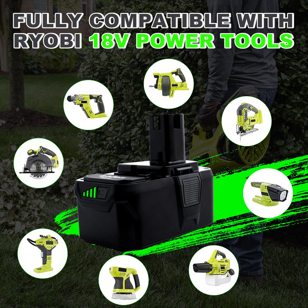 Cheerlark Upgrade 2 Pack 8.0Ah High Capacity Replacement for Ryobi 18V Battery P108 P104 P105 P102 P103 P122 P109 Li-ION Compatible with Ryobi 18V ONE+ System Cordless Power Tools and Charger