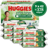 Huggies Extra Large Baby Wipes, Unscented, 9 Flip-Top Packs, 378 XL Wipes Total, Packaging May Vary