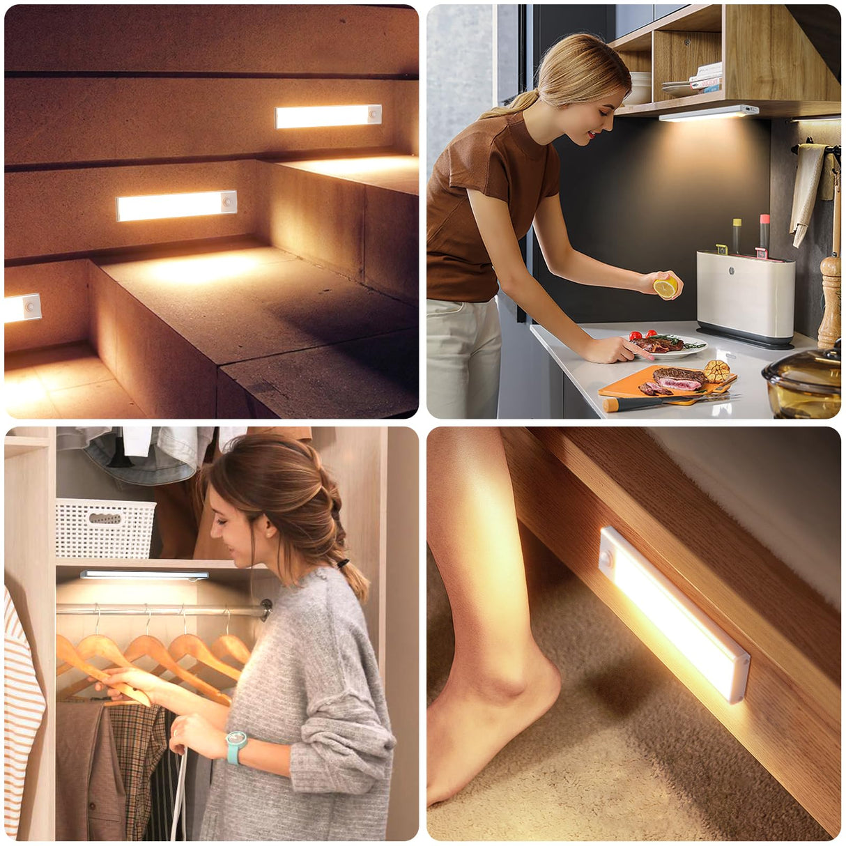 6 Pack Under Cabinet Lighting Wireless, 40 LED Rechargeable Battery Motion Sensor Light Indoor, Stick On Magnetic Closet Lights, Under Counter Lights for Kitchen, Stairs, Warm 10 in