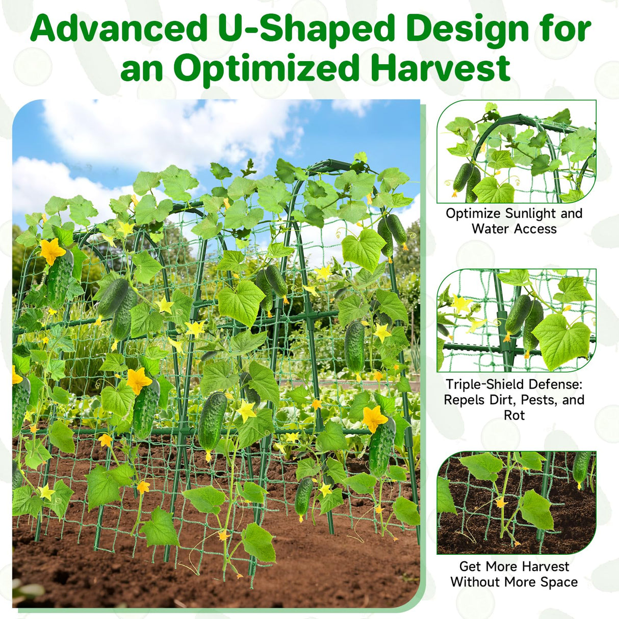 Cucumber Trellis for Raised Bed, U-Shape Garden Trellis for Climbing Plants Outdoor, Metal Arch Trellis for Vegetables, Plant Support for Tomato, Pea, Zucchini(63" L×30" W×47.2" H-Large)