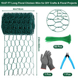 Floral Chicken Mesh for Craft, 4 x 236 Inch Galvanized Hexagonal Netting Roll, Lightweight Garden Poultry Fence for Coop & Rabbit, Metal Mesh Kit with Gloves, Ties and Plier