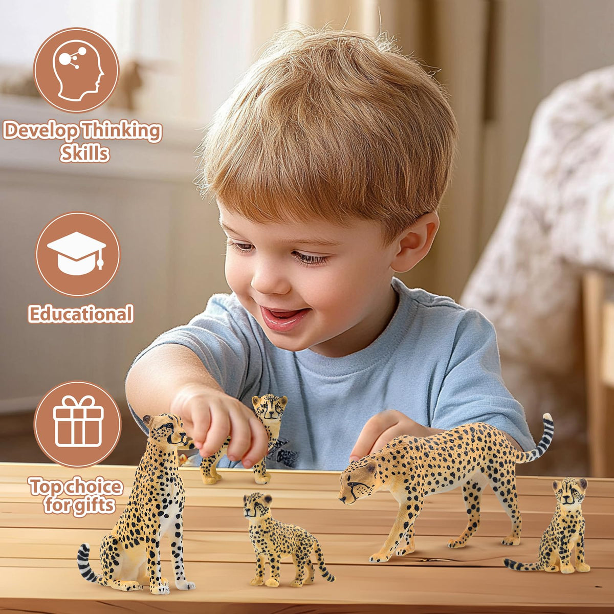 Toymany 8PCS Realistic Cheetah Figurines Toy, Cake Topper & Gift for Kids