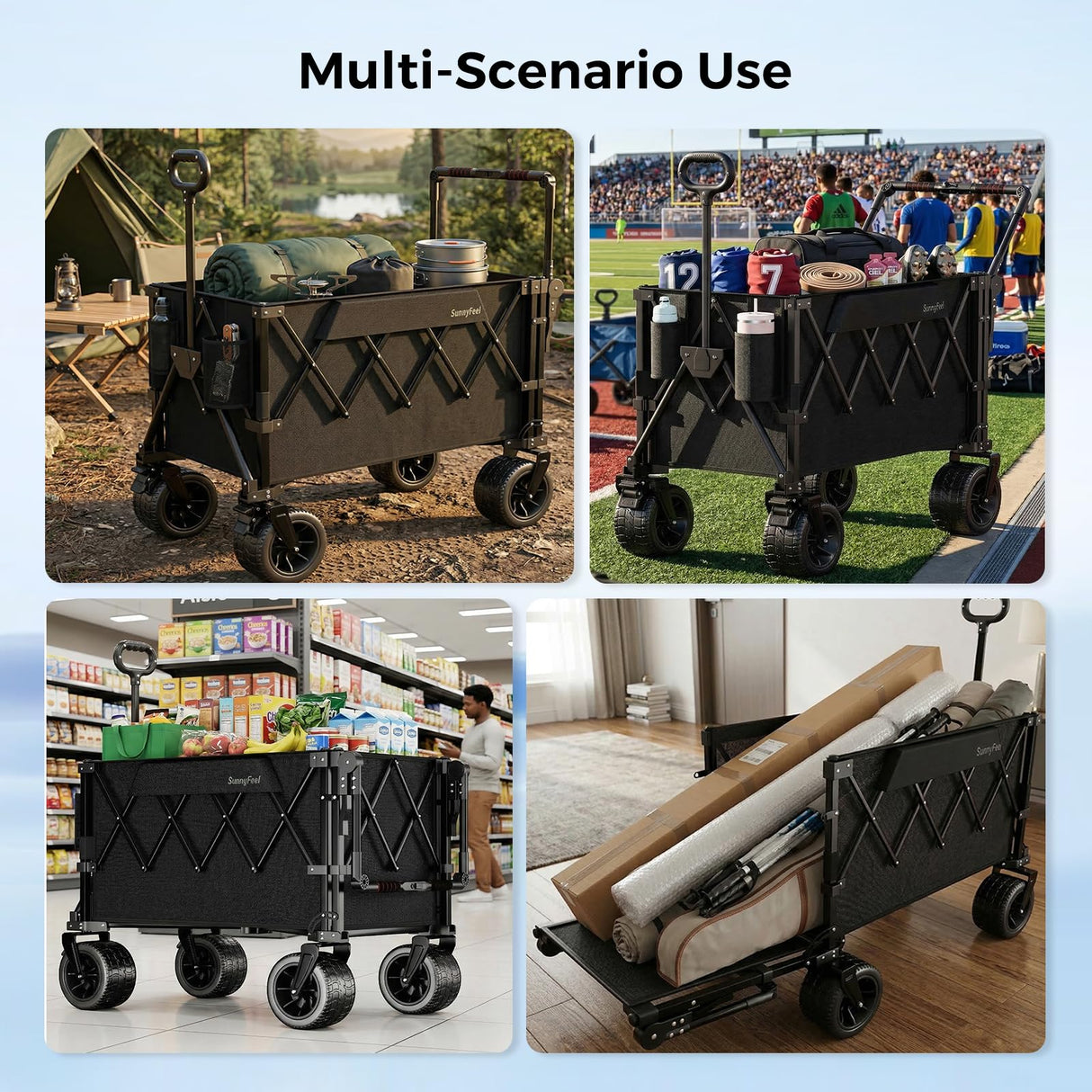SUNNYFEEL 550LBS Push Pull Foldable Wagon with Tailgate & Big Wheels