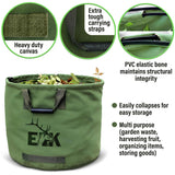 ELK 33-Gallon Non Self-Standing Multipurpose Garden Leaf Waste Bag - Durable Canvas for Yard Cleaning, Harvesting, and Storage - Heavy Duty with Rubber Handles and PVC Elastic Bone - 22" W x 18" H