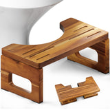 BLUEWEST Foldable Toilet Stool, Acacia Wood Poop Stool for Potty Training, 7 Inch Non-Slip Bathroom Step with Collapsible Design for Adults