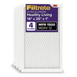 Filtrete 14x25x1 AC Furnace Air Filter, MERV 12, MPR 1500, CERTIFIED asthma & allergy friendly, 3 Month Pleated 1-Inch Electrostatic Air Cleaning Filter, 4-Pack (Actual Size 13.81x24.81x0.78 in)
