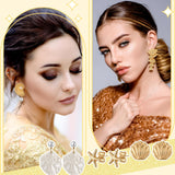 Tondiamo 12 Pairs Seashell Conch Starfish Stud Earrings Gold Ocean Themed Drop Dangle Earrings for Women Nautical Beach Jewelry Gifts