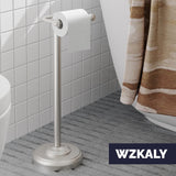 WZKALY Toilet Paper Holder Stand, Brushed Nickel Toilet Paper Holder Free Standing, Post Pivoting Design & Stable Weighted Base SUS304 Stainless Steel for Bathroom(Mega Roll)