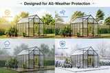 6x10 FT Greenhouse, Easy Assembly Aluminum Polycarbonate Greenhouses for Outdoors with Roof Vent, Large Aluminum Walk-in Greenhouse for Sunroom Patio, Backyard, Garden, Sliding Lockable Door, Black