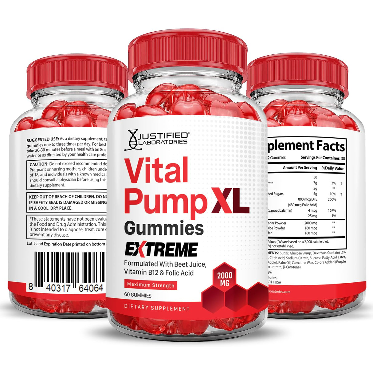 Justified Laboratories Vital Pump XL Extreme 2000MG Performance Gummies Vital PumpXL Advanced Formula Formulated with Beet Juice ACV Pomegranate Powder B12 Vegan Non GMO 60 Gummys