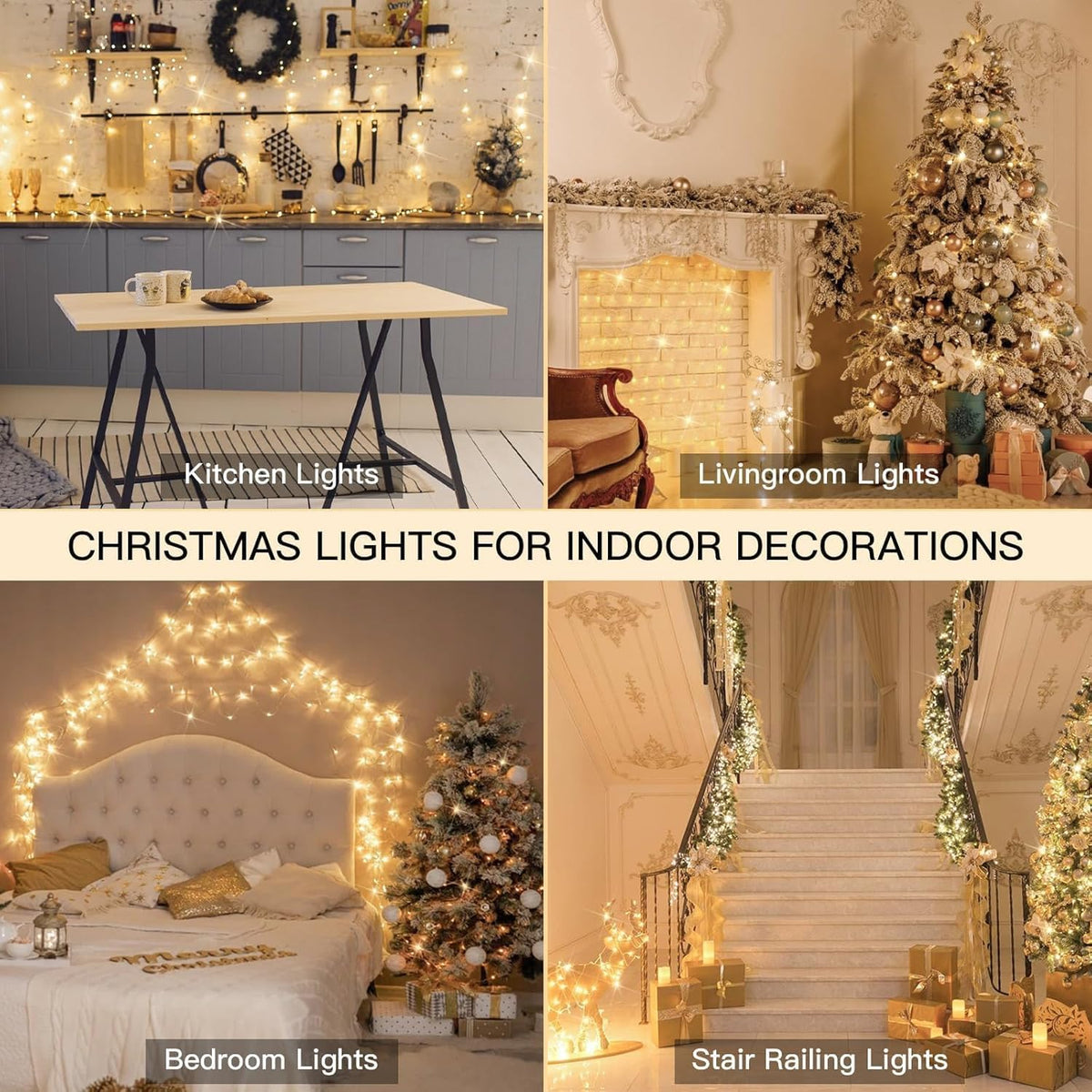 suddus String Lights Indoor Plug in 200 LED Christmas Lights Warm White
