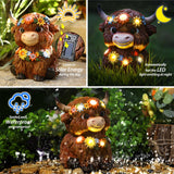 MAXTHOT Solar Garden Decor Outdoor Statues Highland Cow with Daisy and LED Lights Birthday Gifts for Women Mom Grandma Outside Decorations for Lawn, Porch, Yard, Patio, Balcony